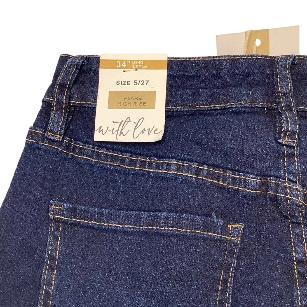 NWT YMI Jeans High Rise Flare Frayed Hem Blue Denim Womens Size 5/27 - Picture 9 of 12